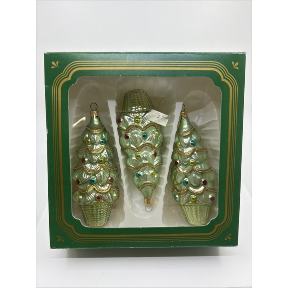 Kurt Adler Other - Vintage Kurt Adler Christmas Tree Glass Ornaments Decorated Tree Set Of 3 Box